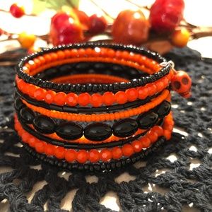 Halloween Skull Bracelet w/ Black Agate